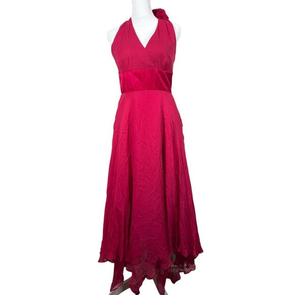 Vintage Y2k Donna Ricco Babydoll Silk Midi Dress Sz 4 Fairy Romantic Halter 2000 - Picture 1 of 13